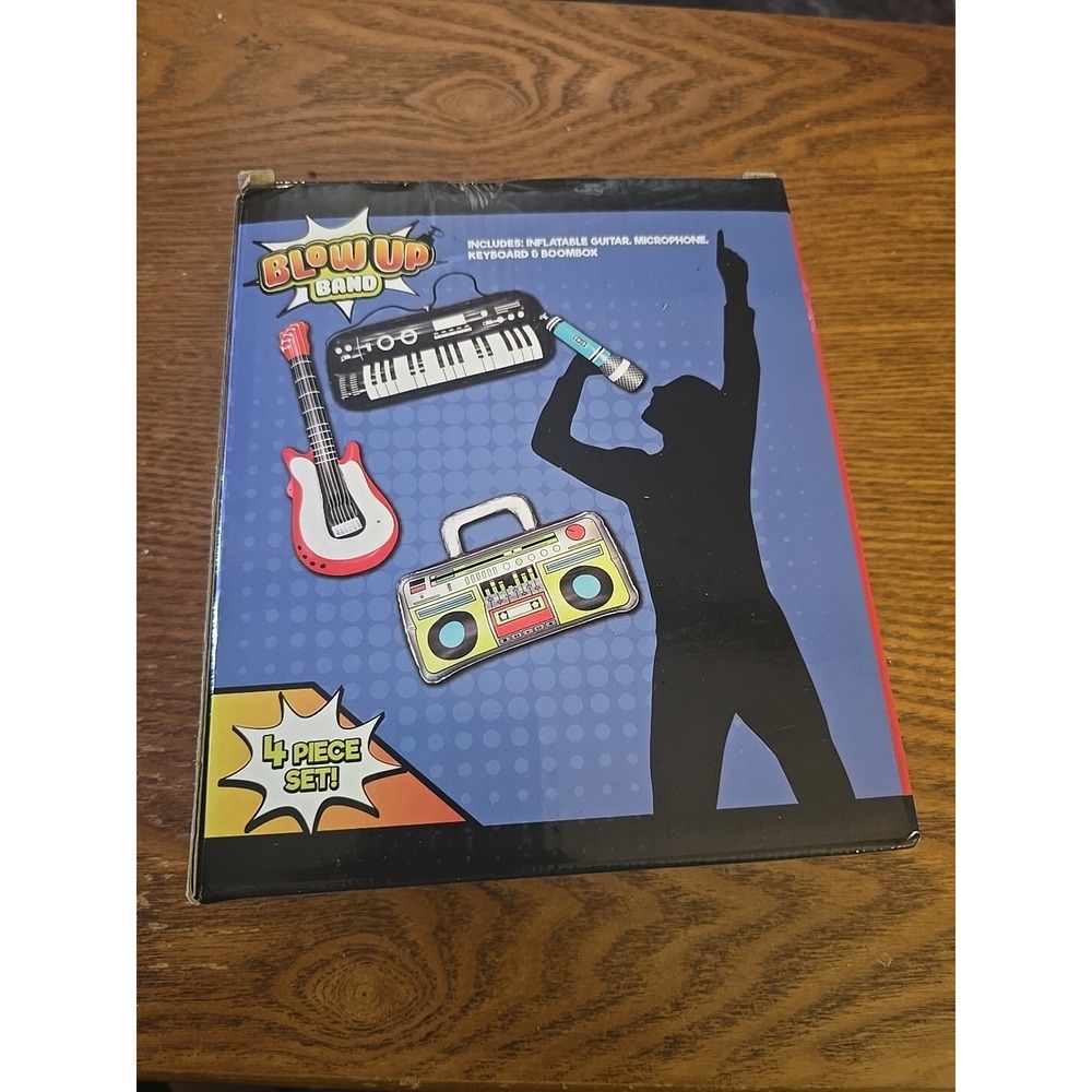 Blow Up Band in a Box Inflatable Instruments Guitar Keyboard Mic Boom Box New